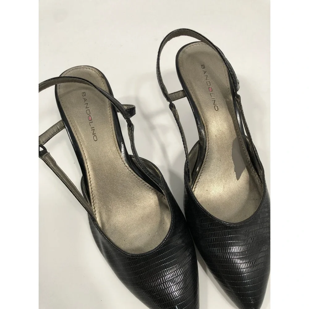 Bandolino Slingback Pointed Toe Kitten Heels Women 7.5 Black 90s Minimalist Chic